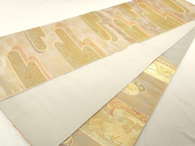 平和屋着物◎六通柄袋帯 エ霞吉祥花文 金糸 正絹 逸品 AAAL3343ru