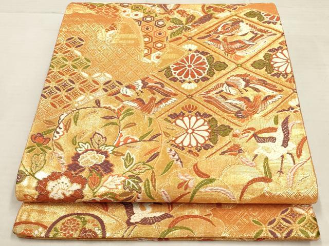 平和屋着物◎佐賀錦 六通柄袋帯 松皮菱花鳥文 金糸 正絹 逸品 AAAL3371ru