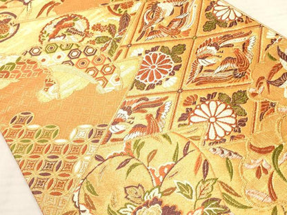 平和屋着物◎佐賀錦 六通柄袋帯 松皮菱花鳥文 金糸 正絹 逸品 AAAL3371ru