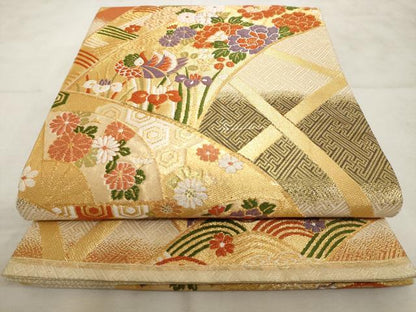 平和屋着物◎佐賀錦 六通柄袋帯 吉祥花文 金糸 逸品 AAAL3858tm