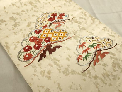 平和屋着物◎太鼓柄袋帯 駒刺繍 総刺繍 吉祥花文 松 金銀糸 正絹 逸品 AAAL3944tm