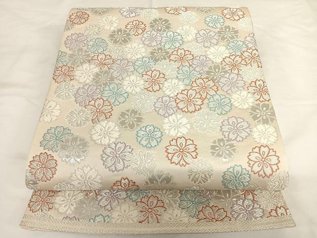 平和屋着物◎六通柄袋帯　舞桜文　銀糸　正絹　逸品　AAAL4005wt
