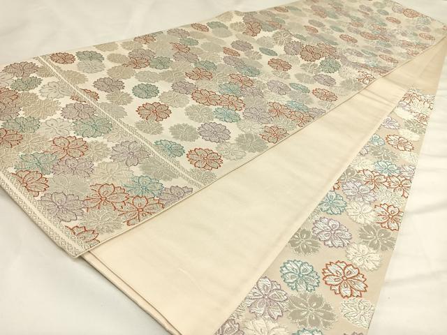 平和屋着物◎六通柄袋帯　舞桜文　銀糸　正絹　逸品　AAAL4005wt