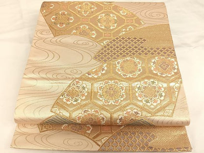 平和屋着物◎六通柄袋帯 地紙重ね正倉院花文 金糸 正絹 逸品 AAAL4013wt