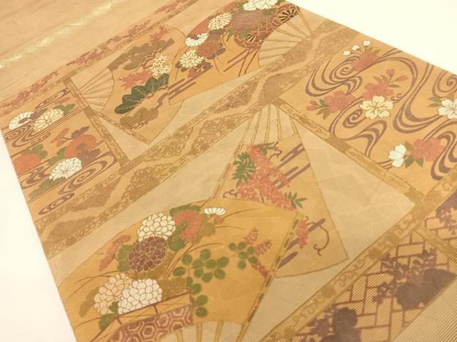 平和屋着物◎太鼓柄袋帯 螺鈿箔 扇面流水花文 正絹 逸品 AAAL4017wt