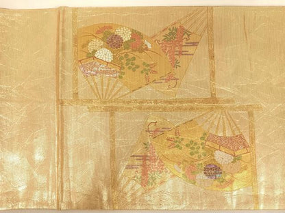 平和屋着物◎太鼓柄袋帯 螺鈿箔 扇面流水花文 正絹 逸品 AAAL4017wt