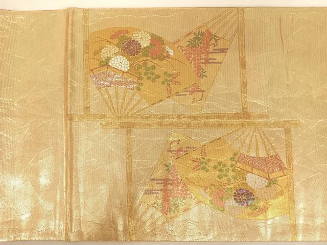 平和屋着物◎太鼓柄袋帯 螺鈿箔 扇面流水花文 正絹 逸品 AAAL4017wt
