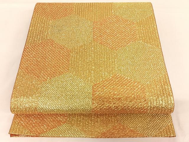 平和屋着物◎両面六通柄袋帯 亀甲文 金糸 正絹 逸品 AAAL4033wt
