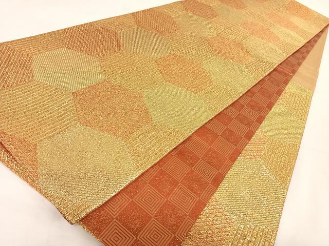 平和屋着物◎両面六通柄袋帯 亀甲文 金糸 正絹 逸品 AAAL4033wt