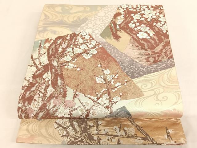 平和屋着物◎六通柄袋帯 梅林 色紙重ね梅文 金糸 正絹 逸品 AAAL4034wt