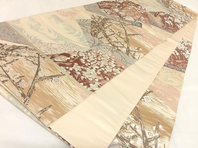 平和屋着物◎六通柄袋帯 梅林 色紙重ね梅文 金糸 正絹 逸品 AAAL4034wt