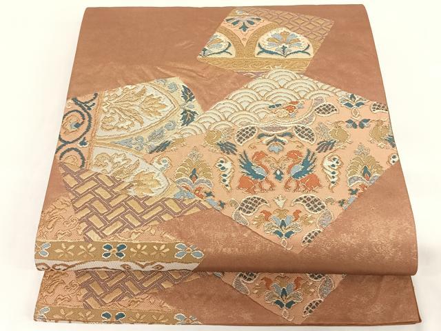 平和屋着物◎六通柄袋帯 色紙重ね鳥獣花文 金糸 引箔 正絹 逸品 AAAL4040wt