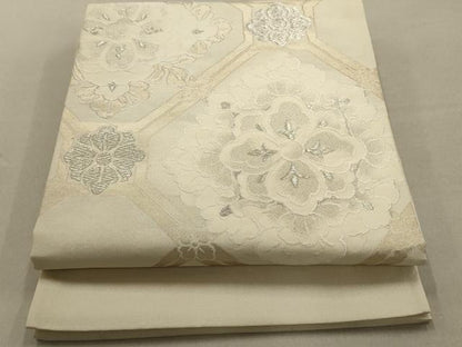 平和屋着物◎太鼓柄袋帯　蜀江花文　銀糸　正絹　逸品　AAAL4213tm