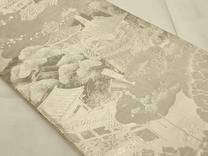 平和屋着物◎六通柄袋帯 風景文 プラチナ箔二重織 正絹 逸品 AAAL4236tm