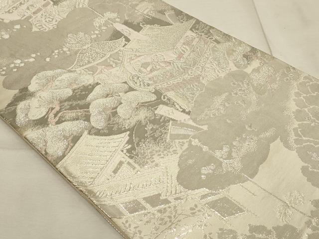 平和屋着物◎六通柄袋帯 風景文 プラチナ箔二重織 正絹 逸品 AAAL4236tm