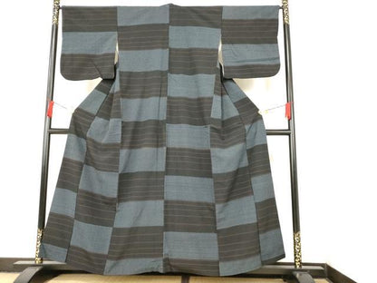 平和屋着物■お召　横段文　正絹　逸品　AAAL5051bw
