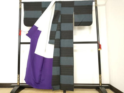 平和屋着物■お召　横段文　正絹　逸品　AAAL5051bw