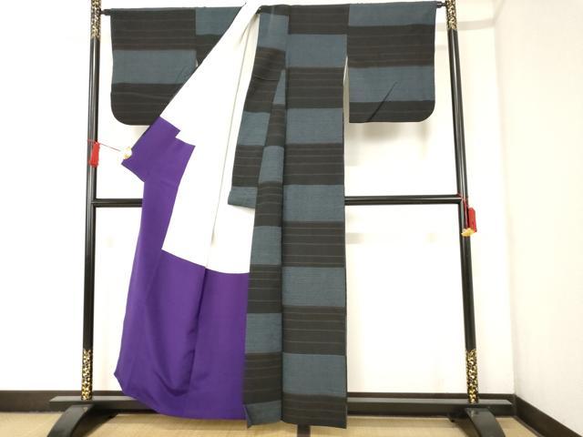 平和屋着物■お召　横段文　正絹　逸品　AAAL5051bw