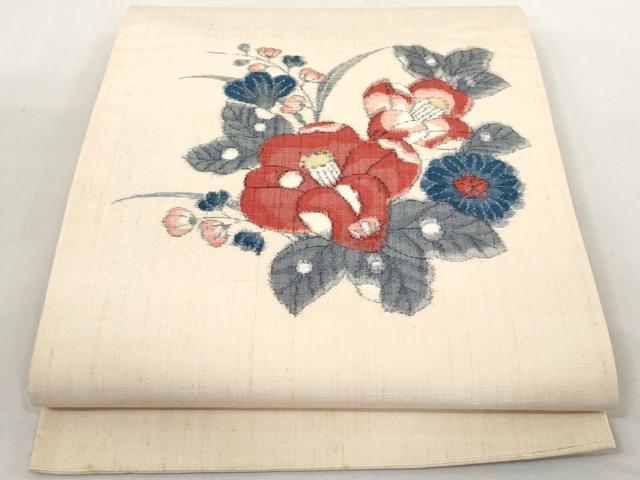 平和屋着物◎太鼓柄袋帯 紬地 草花文 正絹 逸品 AAAL5351az