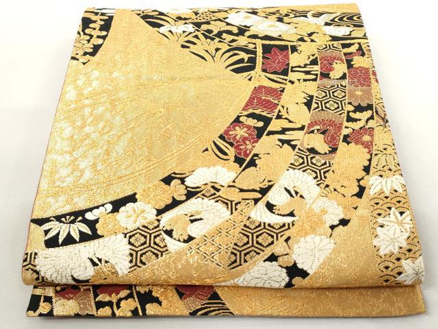 平和屋着物◎六通柄袋帯 吉祥花鳥文 金糸 正絹 逸品 AAAL5389az