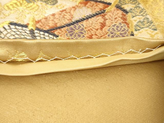 平和屋着物◎六通柄袋帯 御所車花鳥巻絵文 金糸 正絹 逸品 AAAL5392az