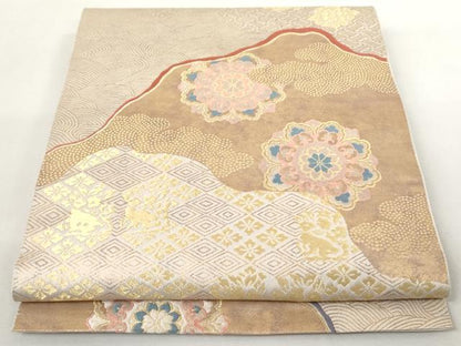 平和屋着物◎六通柄袋帯 霞名物裂花文 金糸 正絹 逸品 AAAL5404az