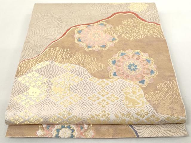 平和屋着物◎六通柄袋帯 霞名物裂花文 金糸 正絹 逸品 AAAL5404az