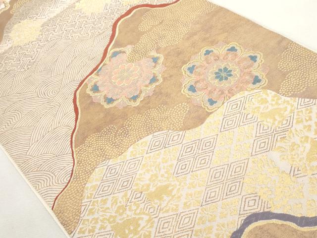 平和屋着物◎六通柄袋帯 霞名物裂花文 金糸 正絹 逸品 AAAL5404az