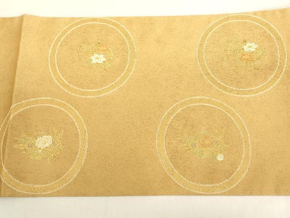 平和屋着物◎六通柄袋帯　草花丸文　金糸　正絹　逸品　AAAL5478az
