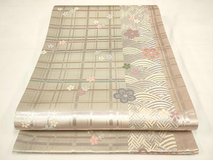 平和屋着物◎六通柄袋帯 立波花文 金銀糸 正絹 逸品 AAAL5523pf