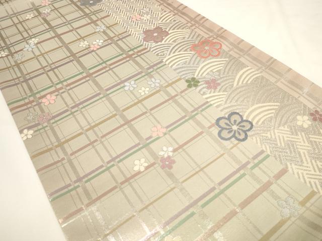 平和屋着物◎六通柄袋帯 立波花文 金銀糸 正絹 逸品 AAAL5523pf