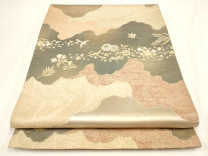 平和屋着物◎六通柄袋帯 道長花鳥文 金銀糸 正絹 逸品 AAAL5528pf
