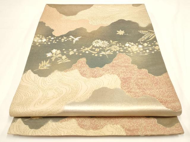 平和屋着物◎六通柄袋帯 道長花鳥文 金銀糸 正絹 逸品 AAAL5528pf
