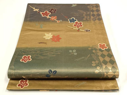 平和屋着物◎六通柄袋帯 唐織 枝花文 金糸 正絹 逸品 AAAL5531pf