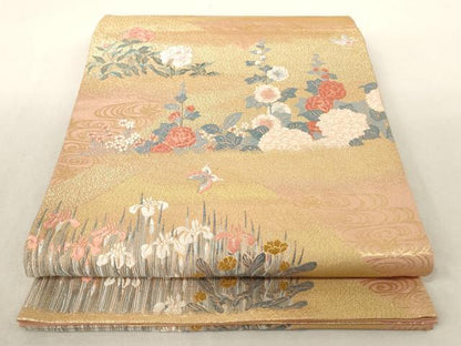 平和屋着物◎六通柄袋帯 唐織 風景花鳥文 金糸 正絹 逸品 AAAL5555pf