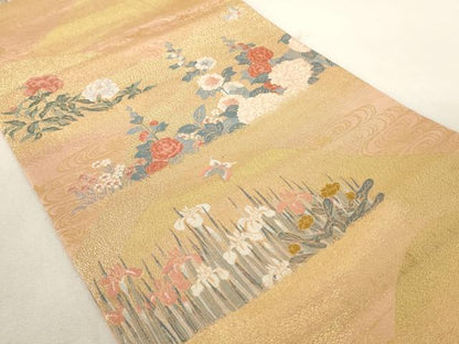 平和屋着物◎六通柄袋帯 唐織 風景花鳥文 金糸 正絹 逸品 AAAL5555pf