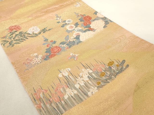 平和屋着物◎六通柄袋帯 唐織 風景花鳥文 金糸 正絹 逸品 AAAL5555pf