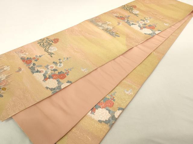 平和屋着物◎六通柄袋帯 唐織 風景花鳥文 金糸 正絹 逸品 AAAL5555pf