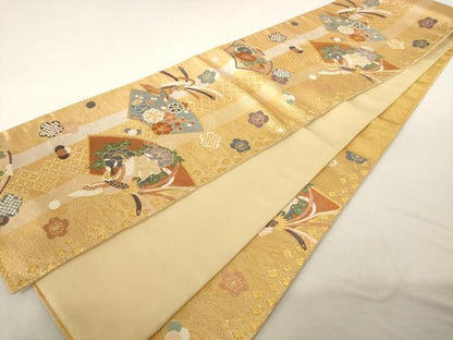 平和屋着物◎六通柄袋帯 唐織 地紙重ね鳳凰文 金糸 正絹 逸品 AAAL5563pf