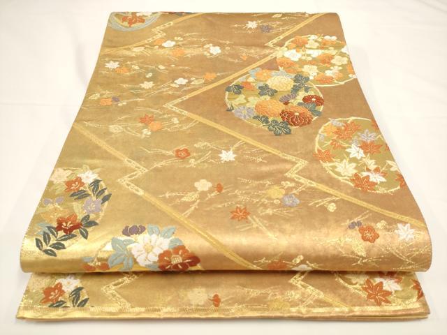 平和屋着物◎六通柄袋帯 唐織 松皮菱花丸文 金糸 引箔 正絹 逸品 AAAL5582pf