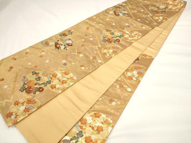 平和屋着物◎六通柄袋帯 唐織 松皮菱花丸文 金糸 引箔 正絹 逸品 AAAL5582pf