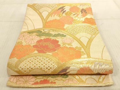 平和屋着物◎六通柄袋帯 花鳥青海波 金糸 正絹 逸品 AAAL5599pf