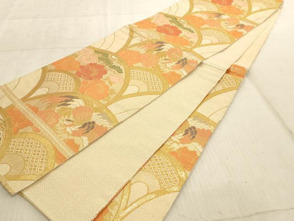 平和屋着物◎六通柄袋帯 花鳥青海波 金糸 正絹 逸品 AAAL5599pf