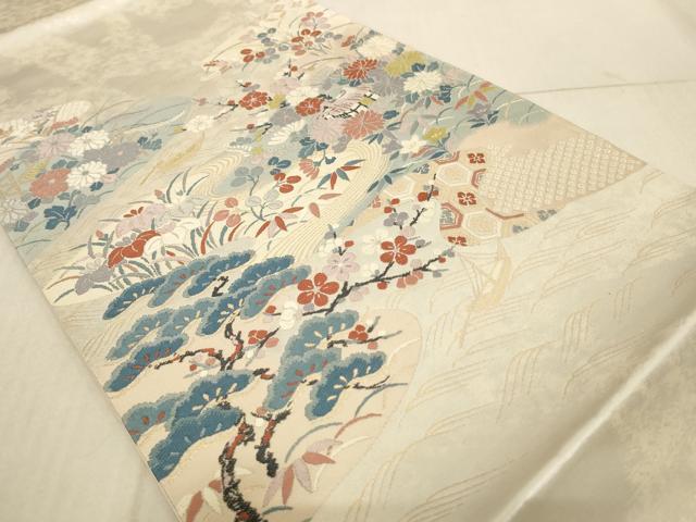 平和屋着物◎太鼓柄袋帯 風景文 金糸 正絹 逸品 AAAL5604pf