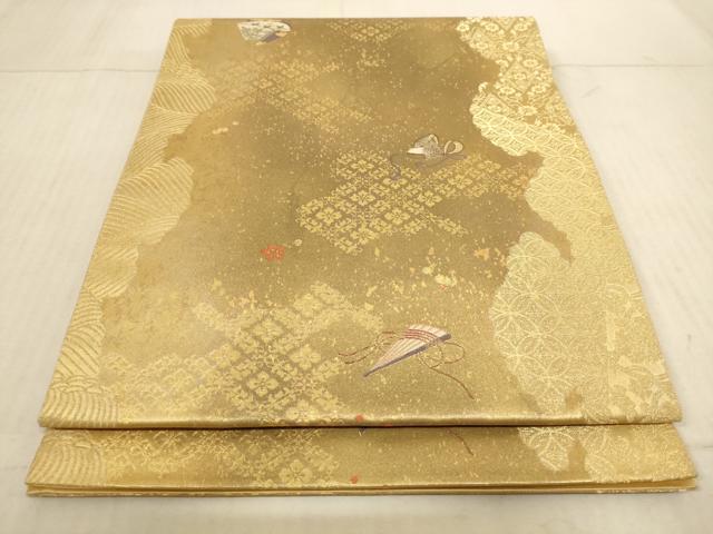 平和屋着物◎六通柄袋帯 吉祥檜扇花文 金糸 引箔 正絹 逸品 AAAL5606pf
