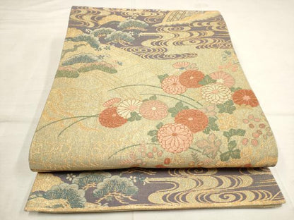 平和屋着物◎六通柄袋帯 渡り橋吉祥花文 金糸 正絹 逸品 AAAL6561tg