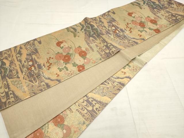 平和屋着物◎六通柄袋帯 渡り橋吉祥花文 金糸 正絹 逸品 AAAL6561tg