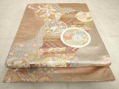 平和屋着物◎六通柄袋帯 唐織 道長吉祥花丸文 金銀糸 正絹 逸品 AAAL6579tg