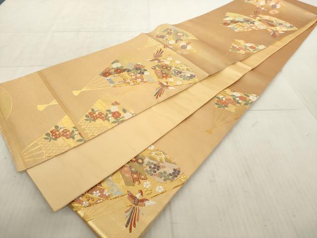 平和屋着物◎六通柄袋帯 扇面御所車花鳥文 金糸 正絹 逸品 AAAL6587tg