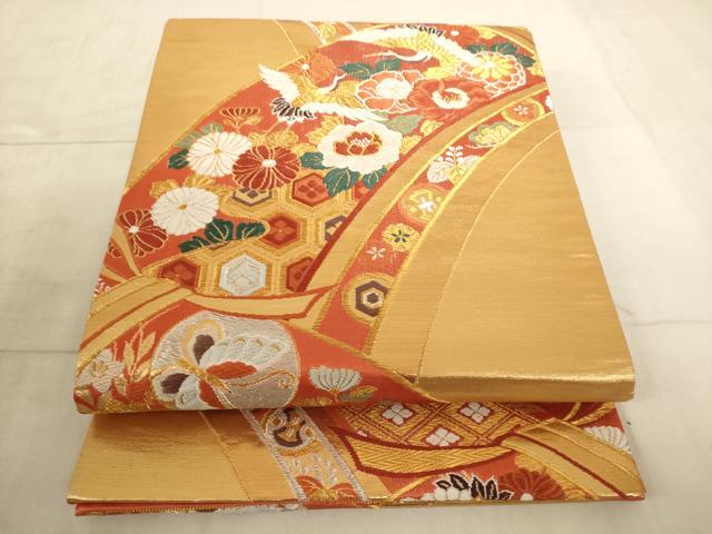 平和屋着物◎六通柄袋帯 唐織 束ね熨斗吉祥花鳥文 金銀糸 正絹 逸品 AAAL6590tg